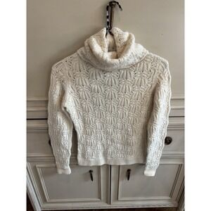 Ralph Lauren Purple Label Beige Cable Knit Turtleneck‎ Scalloped Cashmere Medium